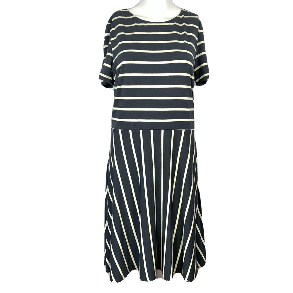 Ann Taylor Loft Dress Womens Sz 8 Gray Ivory Striped Open Back‎ A Line Knit Midi